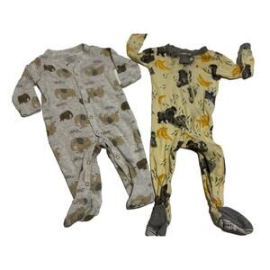 2 Carters & Burts Bee’s Animal Sleep And Play Pajamas Size 6-9 M Bundle Neutral